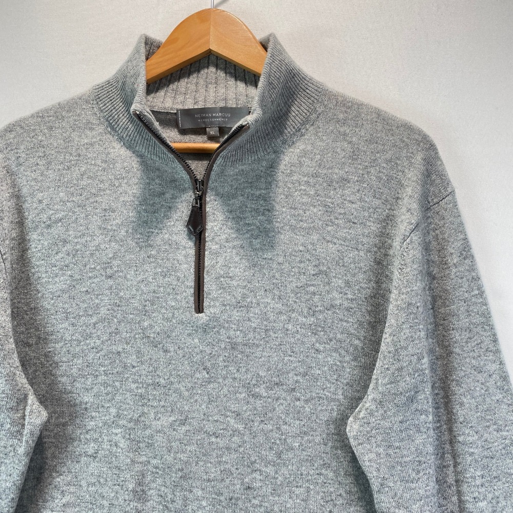 Neiman Marcus Nanocashmere Quarter Zip Men XL Gray 100% Cashmere Luxury Sweater